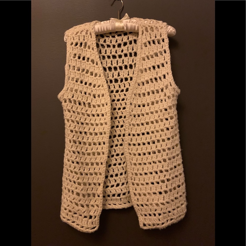 Adorable wool crochet vest in ivory